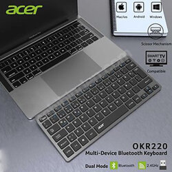 Acer OKR220 Siyah Multidevice Dual Mode 2.4 GHZ Bluetooth Klavye - 2