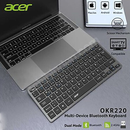 Acer OKR220 Siyah Multidevice Dual Mode 2.4 GHZ Bluetooth Klavye - 2