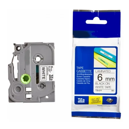 Brother P-Touch TZe-211 Muadil 6mm Beyaz üzerine Siyah Laminasyonlu Etiket - 1