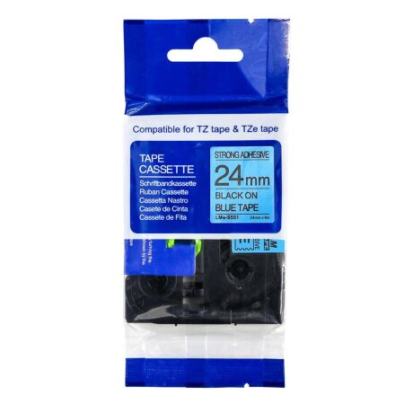 Brother P-Touch TZE-S551 Black on Blue Strong Adhesive Label 24mm x 8m - 1