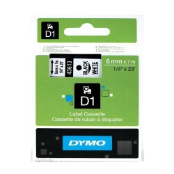 Dymo 43613 Replacement White/Black D1 Replacement Tape 6mm x 7m - Dymo