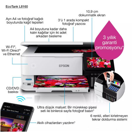 Epson EcoTank L8160 Mürekkep Tanklı Fonksiyonlu Yazıcı - 8