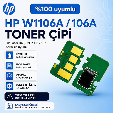 HP 106A W1106A Toner Chip - Siyah - 1